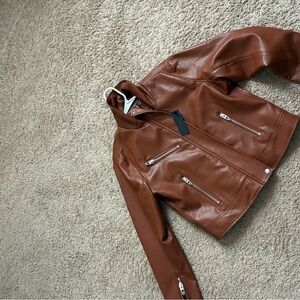 Blank NYC Brown Leather Jacket with Zipper Details